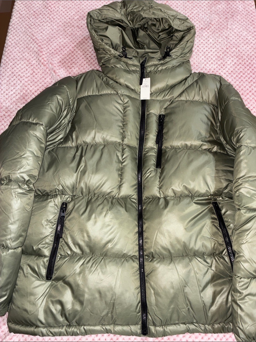 GAP Men's Olive Green Puffer Jacket with Hood NWT Size Large